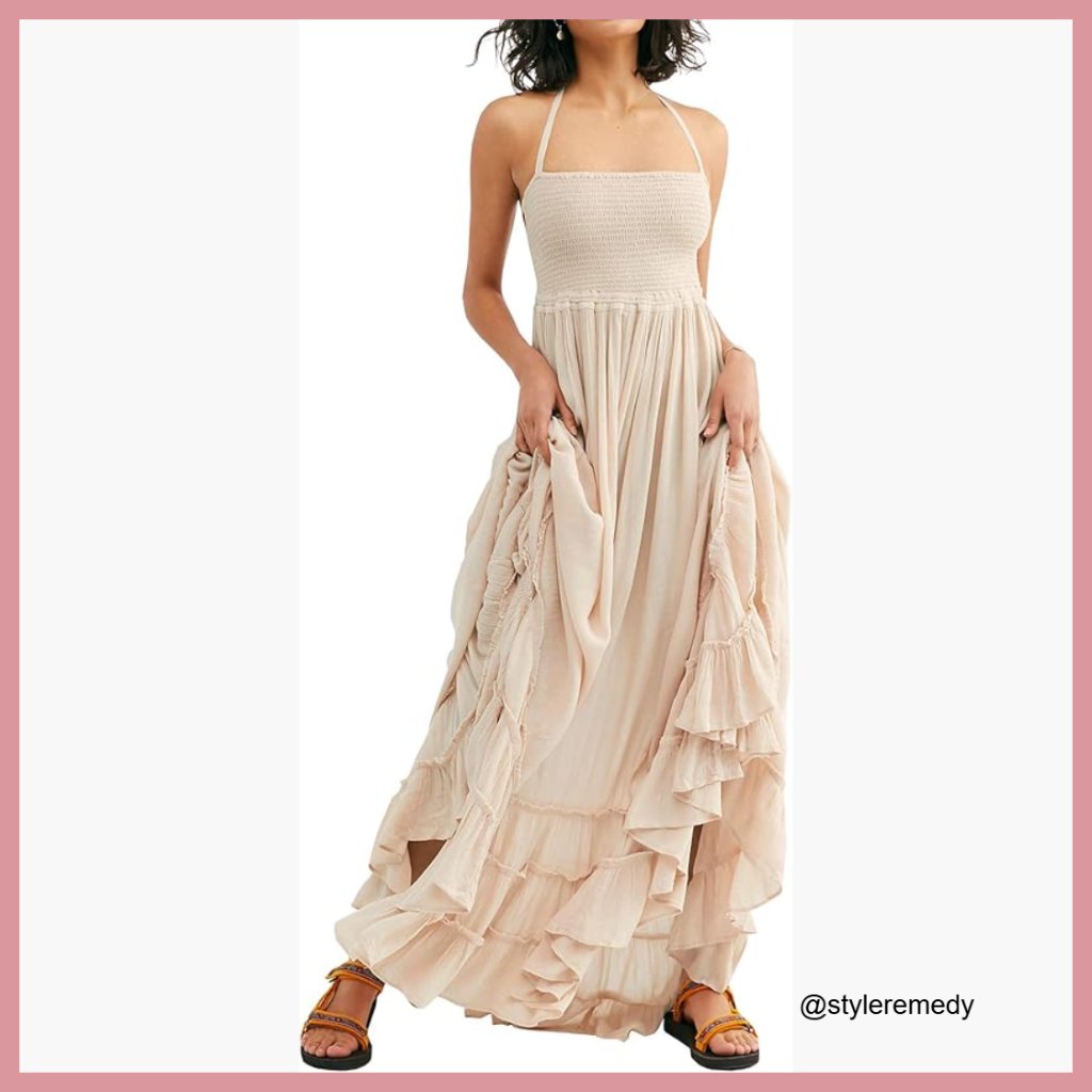 Rayon Cotton Backless Halter Maxi Dress Boho Beach Party